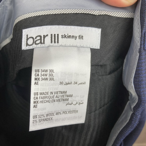 Bar III Mens Slim fit Dress Pants 34W 30L Navy Blue Plaid Stretch F03408 - Picture 3 of 6